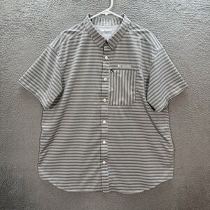 Columbia Shirt‎ Adult XL Gray White Striped Omni Shade UPF Performance Stretch